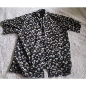 Tori Richard Hawaiian Shirt Mens L 100% Cotton Black w/ Palm Trees.